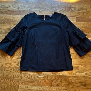 J. Crew Black Ruffled Sleeve Top
